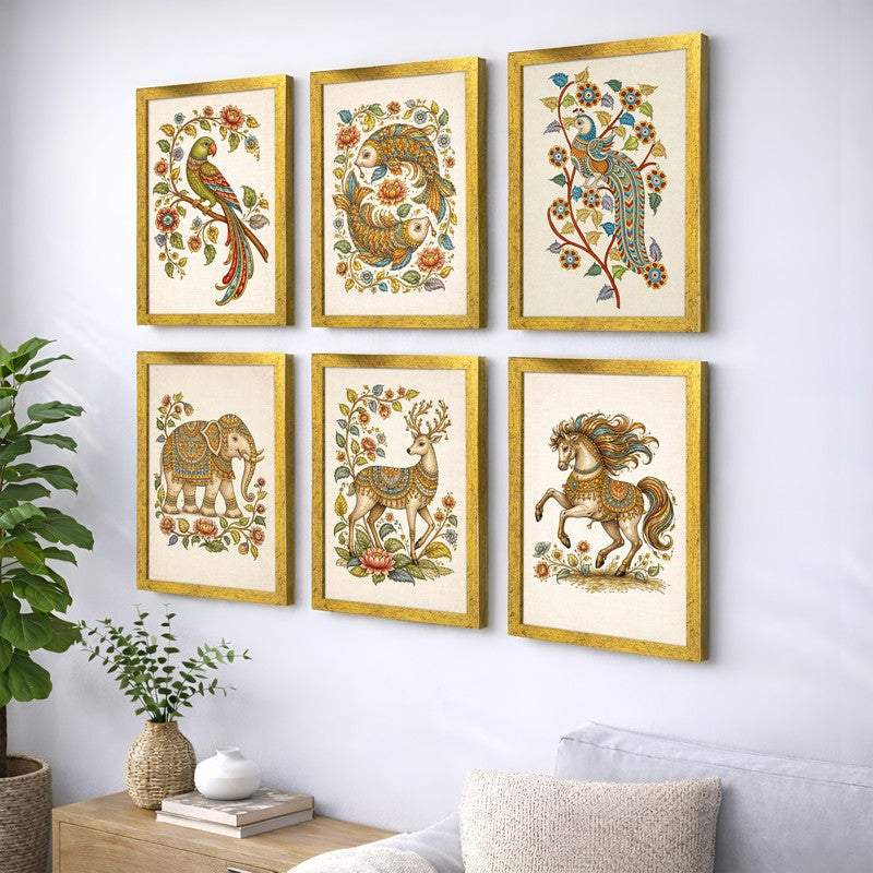 Royal Emperors Animal Paper Wall Painting With Frame - Set Of Six media 3