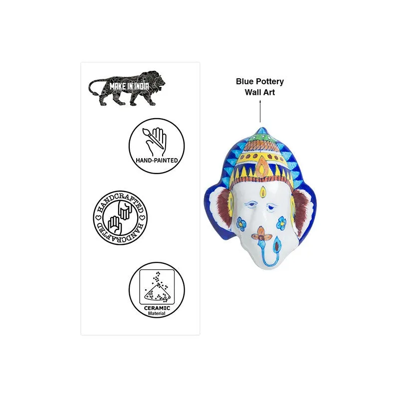Ganesha Pottery Ceramic Wall Accent - Blue,White media 6