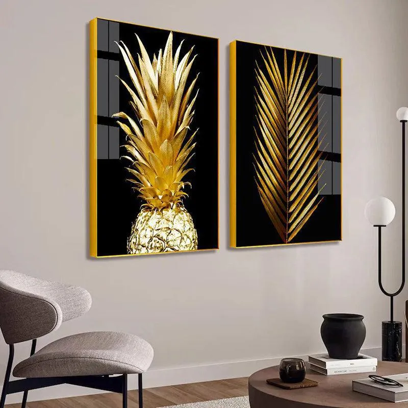 Tropical Midas Modern Canvas Wall Art With Frame (Gold) - Set Of Two media 4