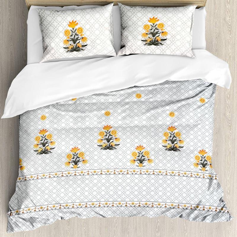 Neja Ethnic Floral Cotton Bedsheet (White,Yellow) - 210 TC media 5