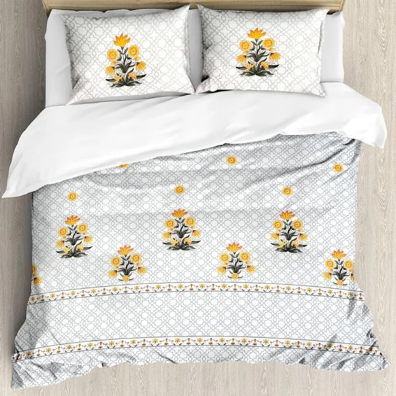 Neja Ethnic Floral Cotton Bedsheet (White,Yellow) - 210 TC media 5