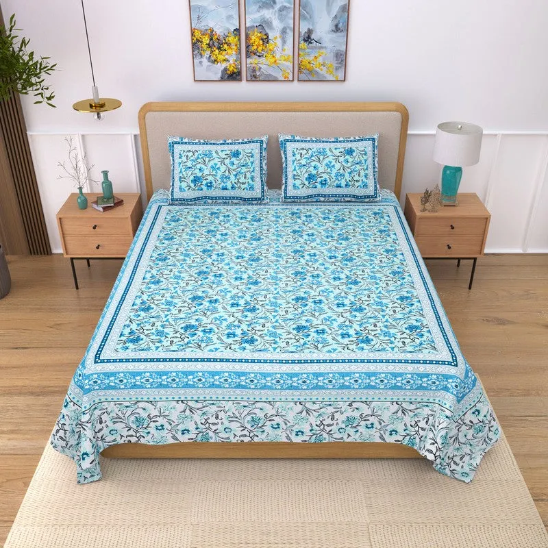 Linexa Floral Cotton Bedsheet (Blue) - 240 TC media 1