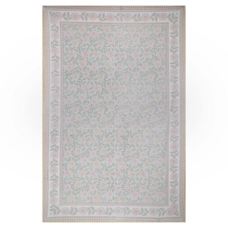 Neeraja Floral Diwan Set (Pink & Blue) - Six Piece set media 5