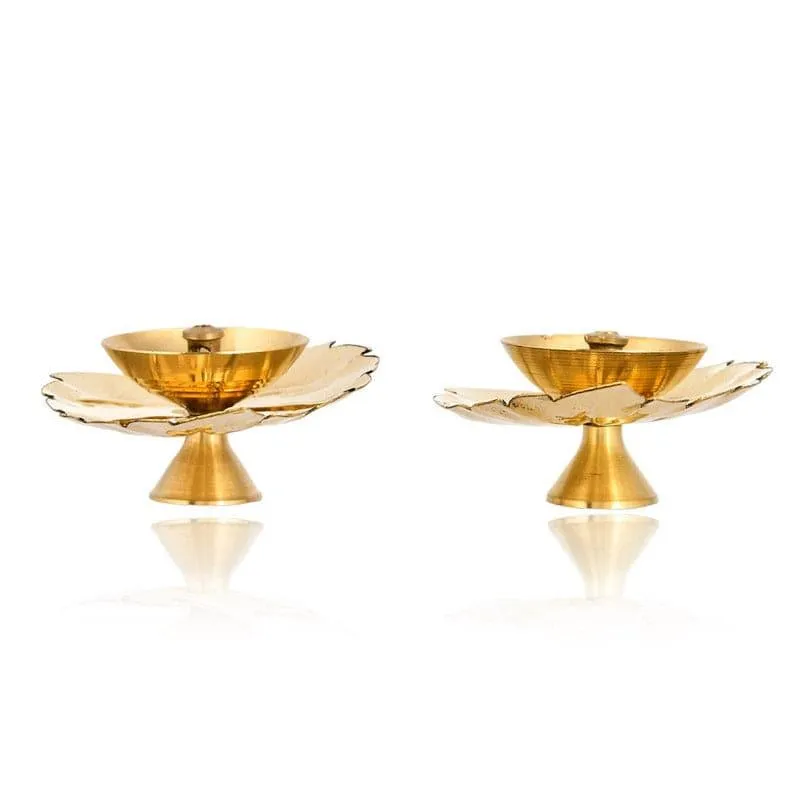 Brass Leaf Diya - Set Of Two media 4