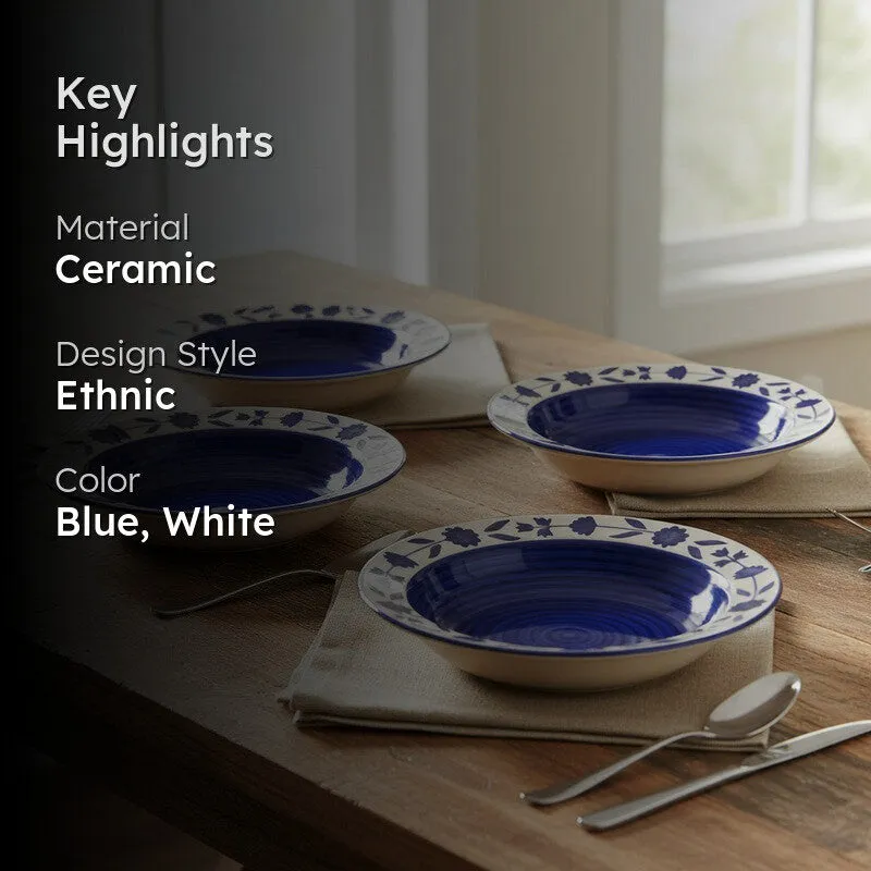 Regal Handcrafted Ceramic Pasta Plate (Blue) - Set Of Four media 2
