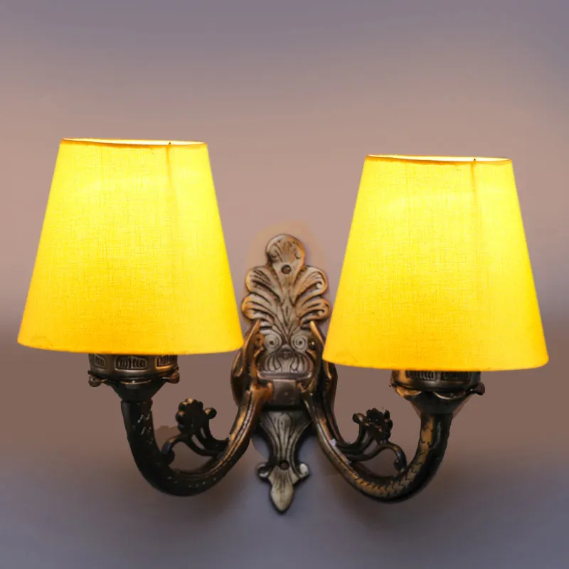 Vintage Conical Duo Fabric & Metal Wall Lamp - Yellow media 4