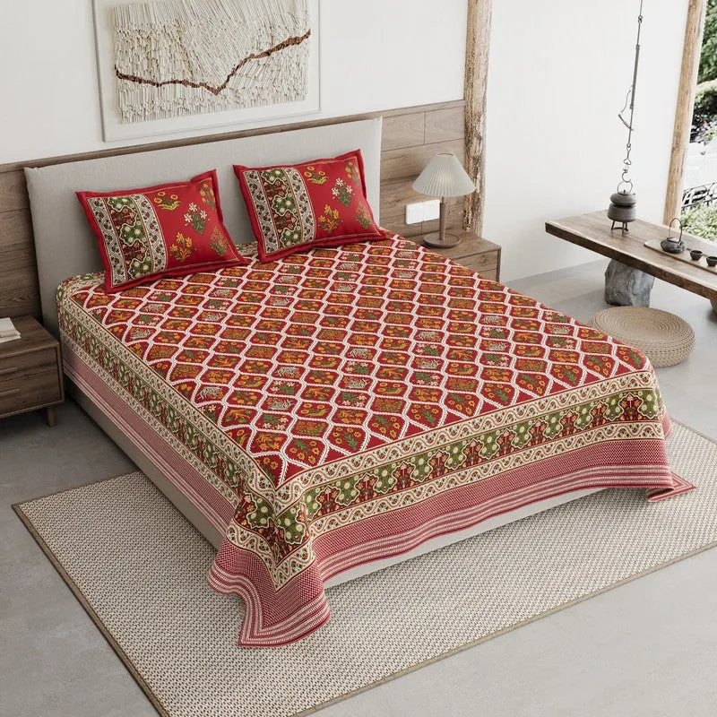 Desert Bloom Cotton Bedsheet (Grey,Maroon) - 120 TC media 1
