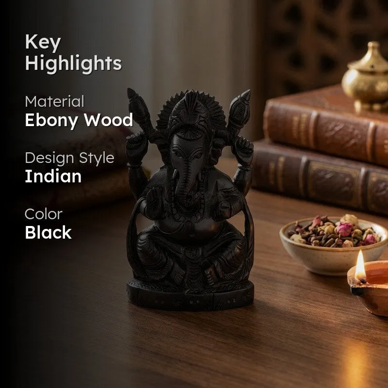 Peaceful Ganesha Ebony Wood Idol media 2