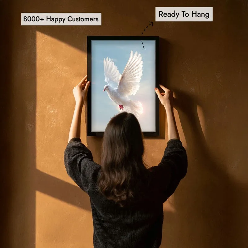 White Dove Ascending Archival Paper Wall Painting With Black Frame media 5