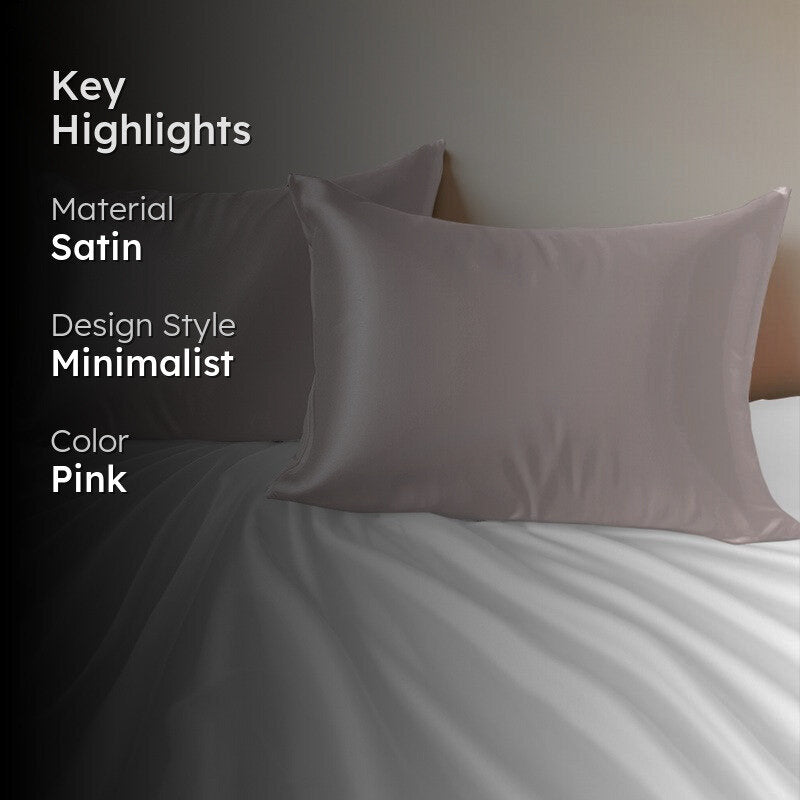 SilkenAura Satin Pillow Cover with a Scrunchy (Pink) - Set Of Two media 2