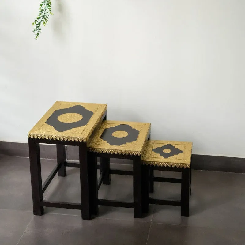 Ozyra Decorative Mango Wood Stool - Set Of Three media 1