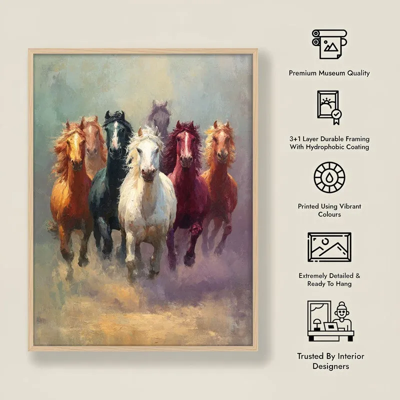 Majestic Horse Run Wall Painting With Brown Frame media 10