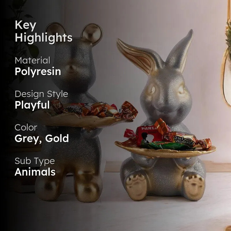 Hop & Squeak Painted Poly Resin Show Piece (Grey) - Set Of Two media 2