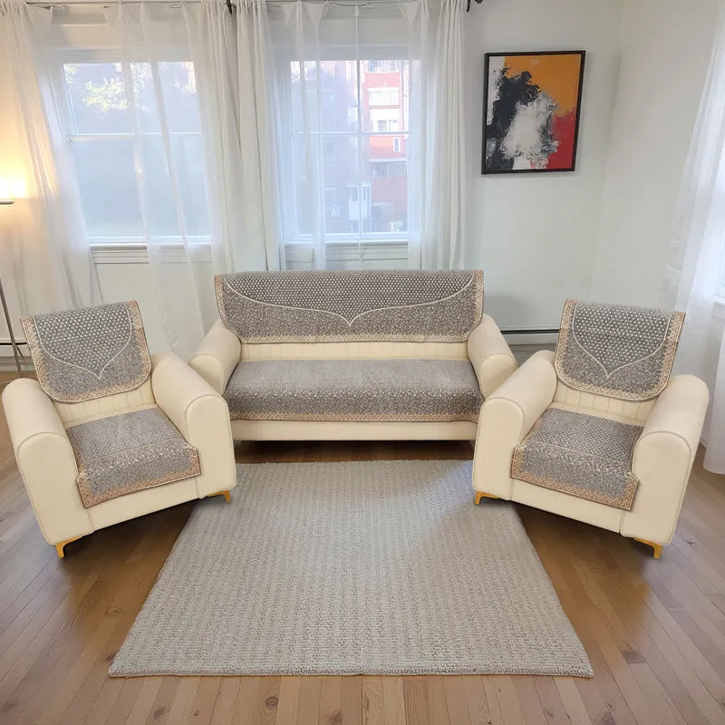 Petite Leaves Chenille Sofa Cover - Light Grey media 1