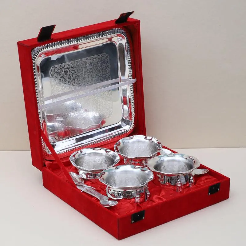 Karuna Silver Bowl With Spoon & Tray (200 ML) - Set Of Nine media 1