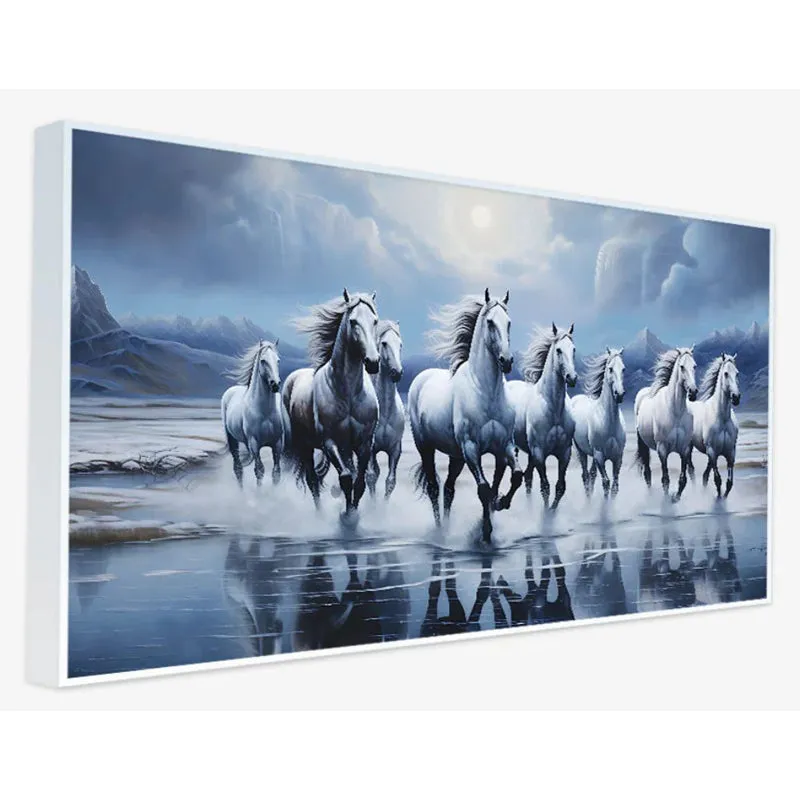 Mustang Moonrise Canvas Wall Painting With Frame - White media 4