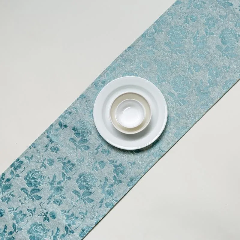 Italian Rose Jacquard Table Runner- Aqua Blue media 1