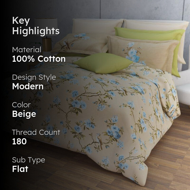 Ritana Floral Cotton Bedsheet (Brown) - 180 TC media 2