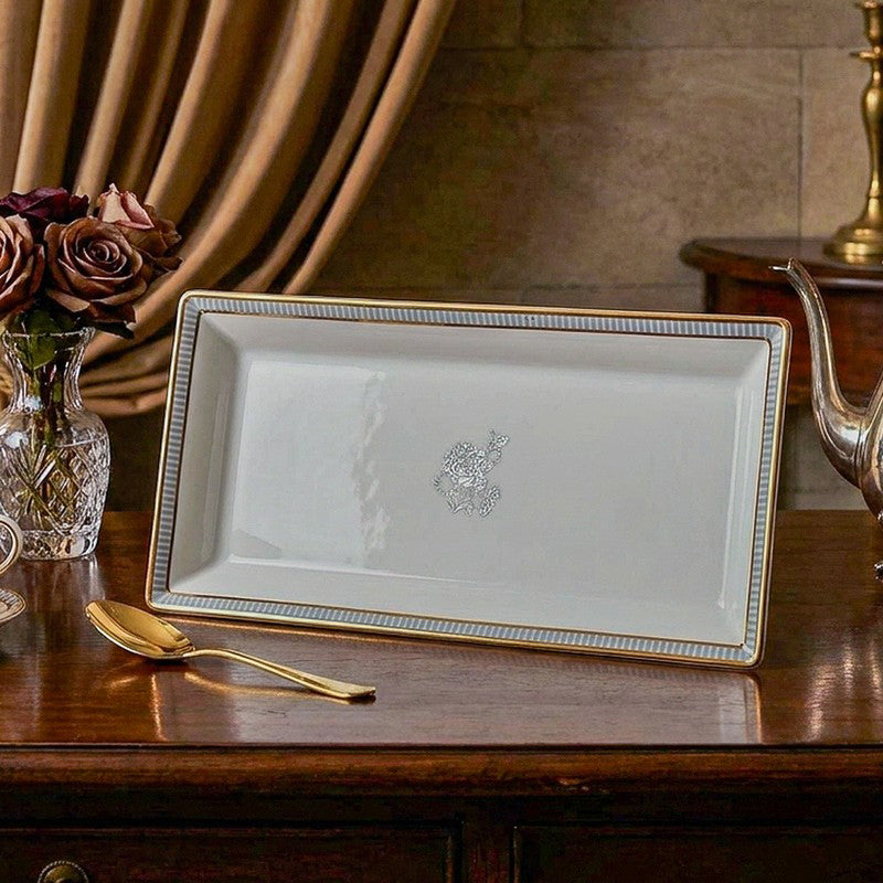 Gilded Iris Porcelain Platter - Grey