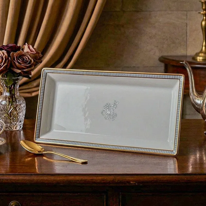 Gilded Iris Porcelain Platter - Grey media 1