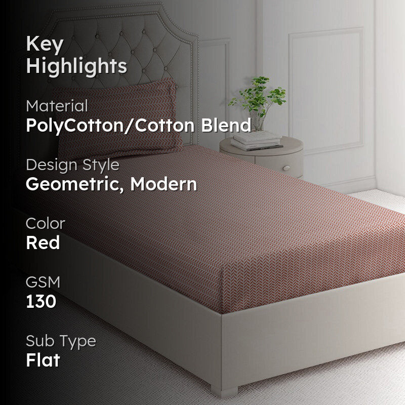 Stripe Sway Geometric Bedsheet (Red) - 130 GSM media 2