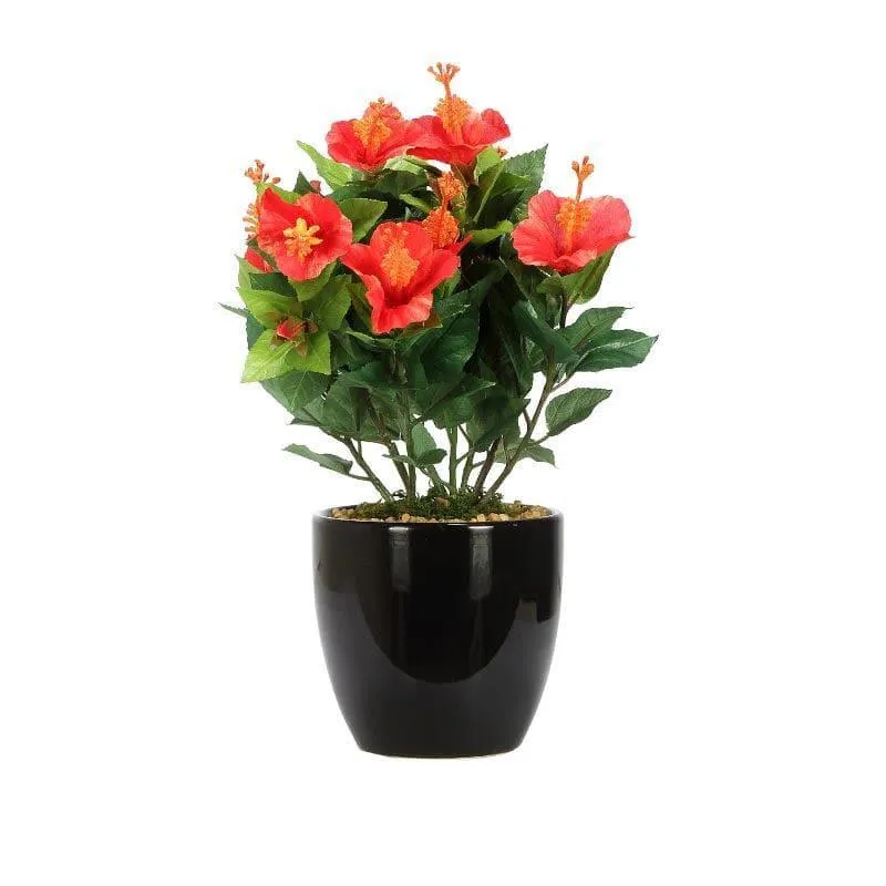 Faux Mini Hibiscus Bonsai In Ceramic Pot (31 cms) - Red media 4
