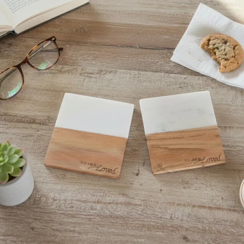 Walnut Cream Engraved Marble Coasters - Set Of Two media 4