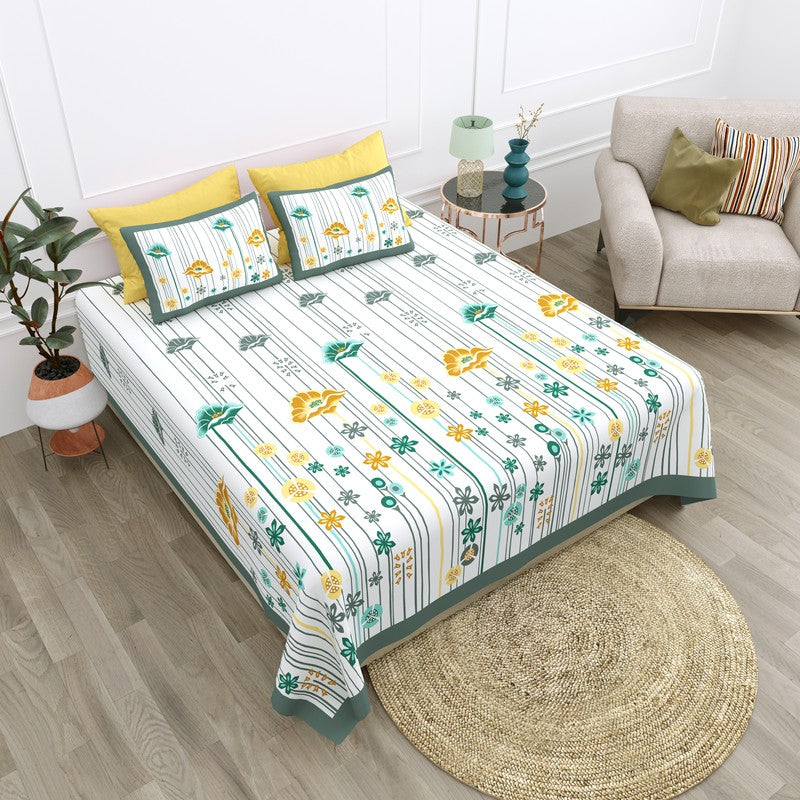 Heritage Calm Cotton Bedsheet (Yellow,Blue,White) - 120 TC media 3