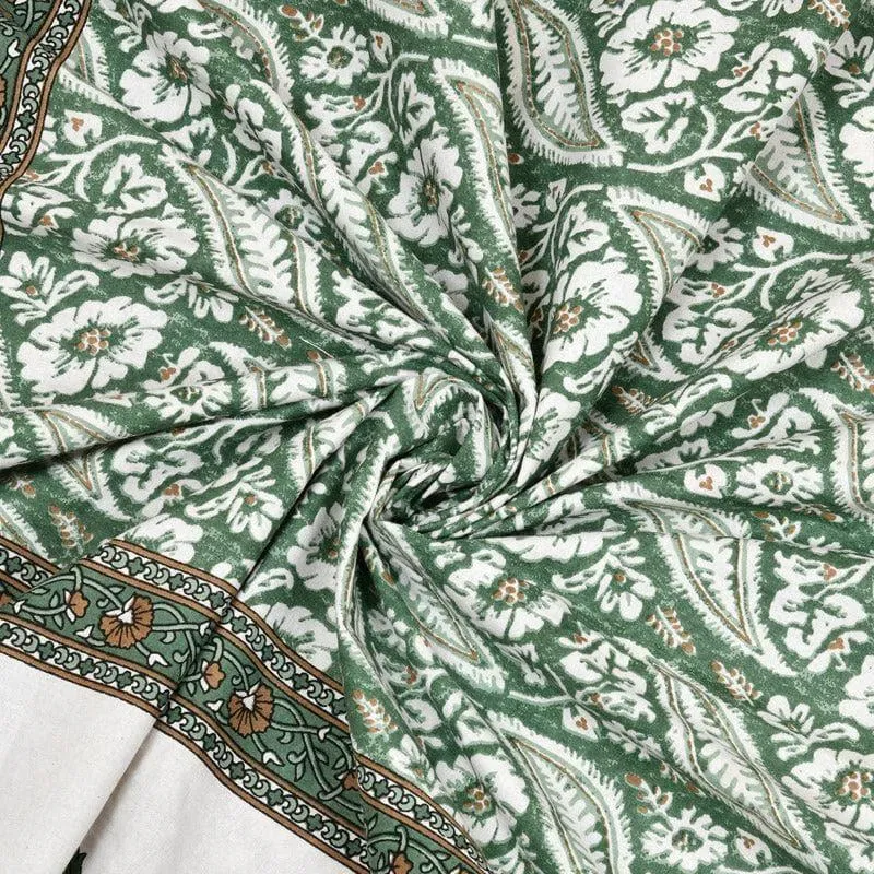 Mridula Ethnic Printed Cotton Bedsheet (Green) - 140 TC media 5
