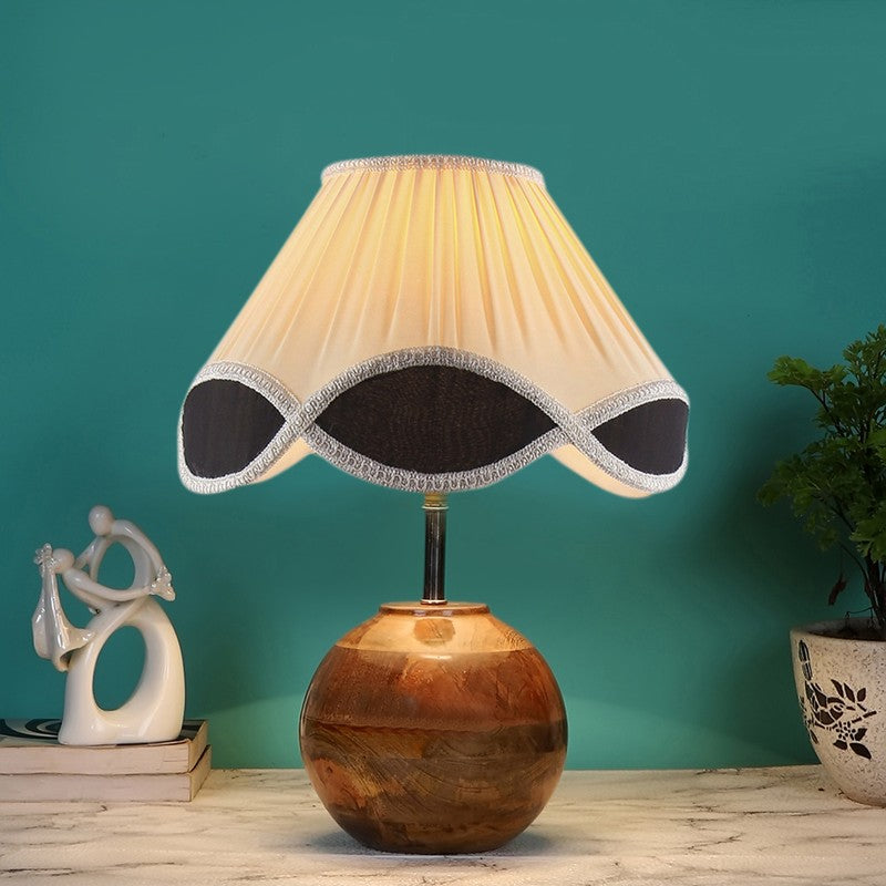 Ignolyn Cotton Table Lamp With Wooden Base - Ivory