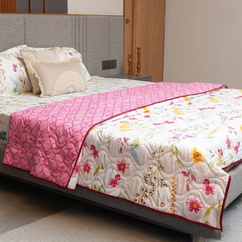 Urban Space France Reversible Microfiber Dohar (Pink) - 120 GSM media 1