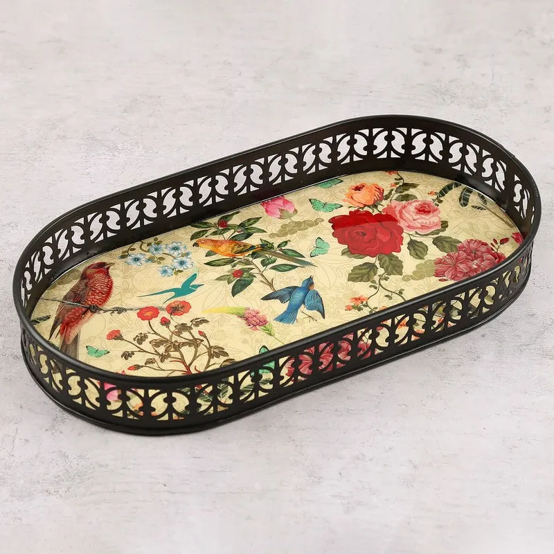 India Circus Floral Multicolor Rectangle Galvanized Iron Serving Tray media 4