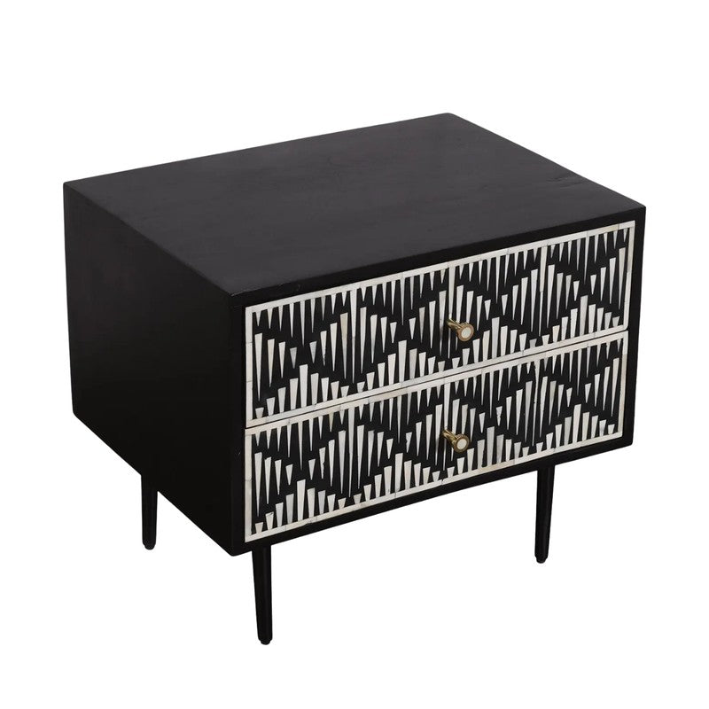 Modern Black Bone Inlay Bedside Table media 3
