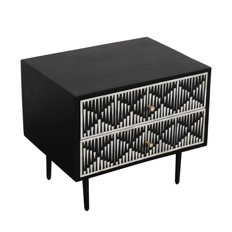 Modern Black Bone Inlay Bedside Table media 3
