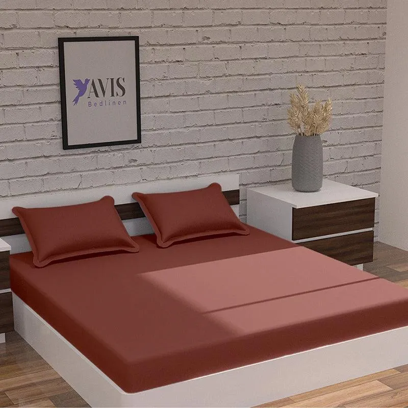 Moonweave Solid Cotton Bedsheet (Terracotta Red) - 400 TC media 3