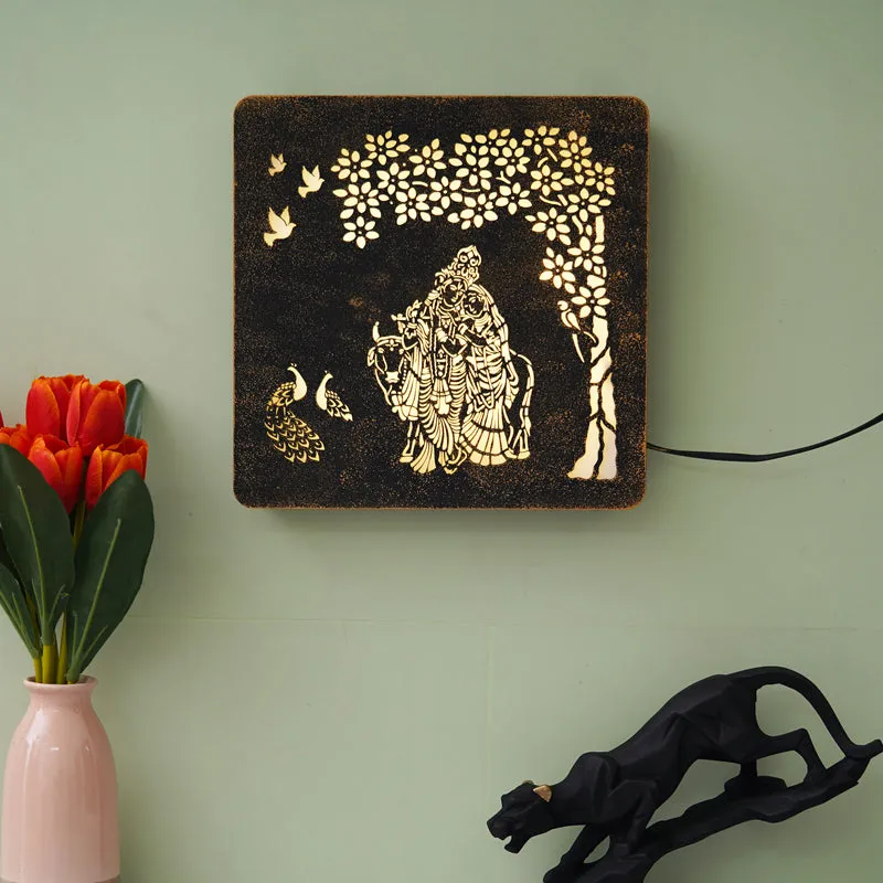 Radha Krishna LED Wooden Wall Lamp media 1