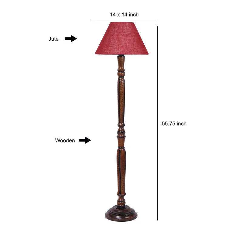Tira Vintage Wooden Floor Lamp With Jute Shade - Maroon media 6