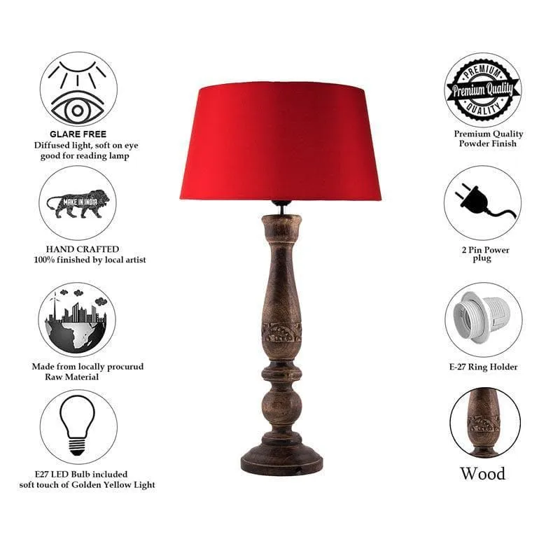 Floral Carved Fabric Table Lamp - Red,Brown media 6