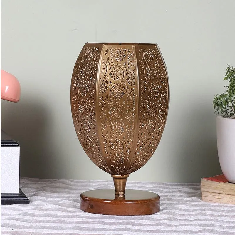 Mehela Etched Metal Table Lamp With Brown Base - Gold media 3