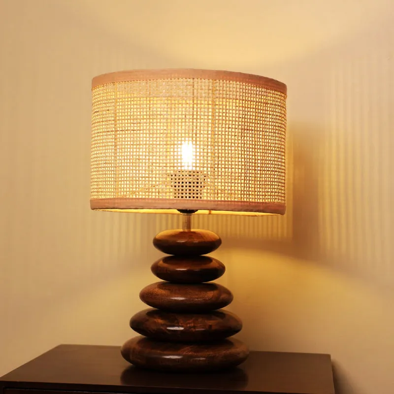 HearthLit Rattan Mango Wood Table Lamp - Beige,Brown media 1