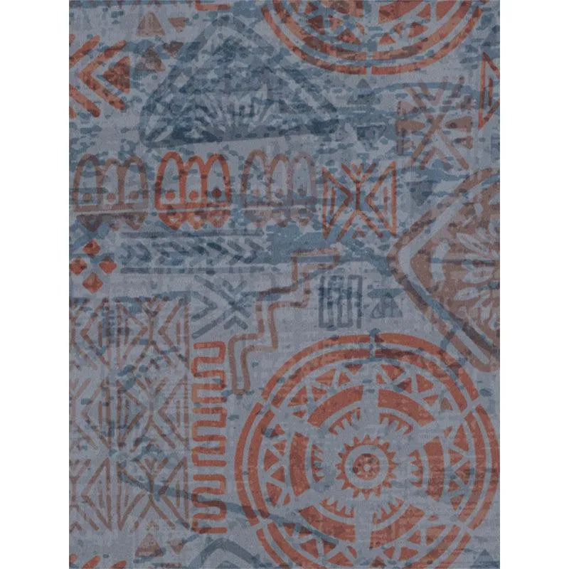 Close-up of blue and red abstract motif on the carpet