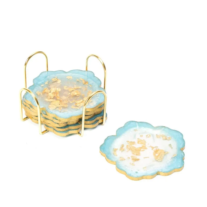 Celeste Crystal Coaster With Stand (Blue,White) - Seven Piece Set media 5