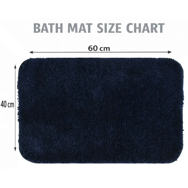Dark blue rectangular bath mat shown flat from above