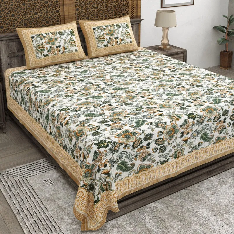 Leafis Cotton Bedsheet (Yellow,Green) - 240 TC media 1