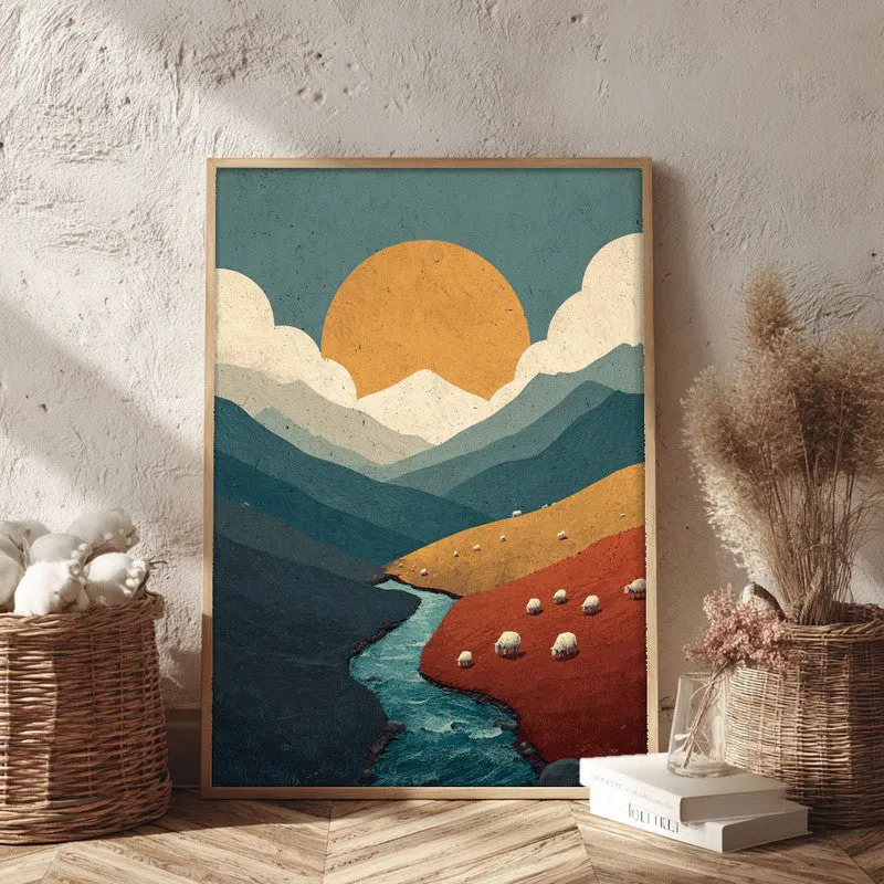 Suncrest Valley Canvas Wall Painting - Brown Frame media 3