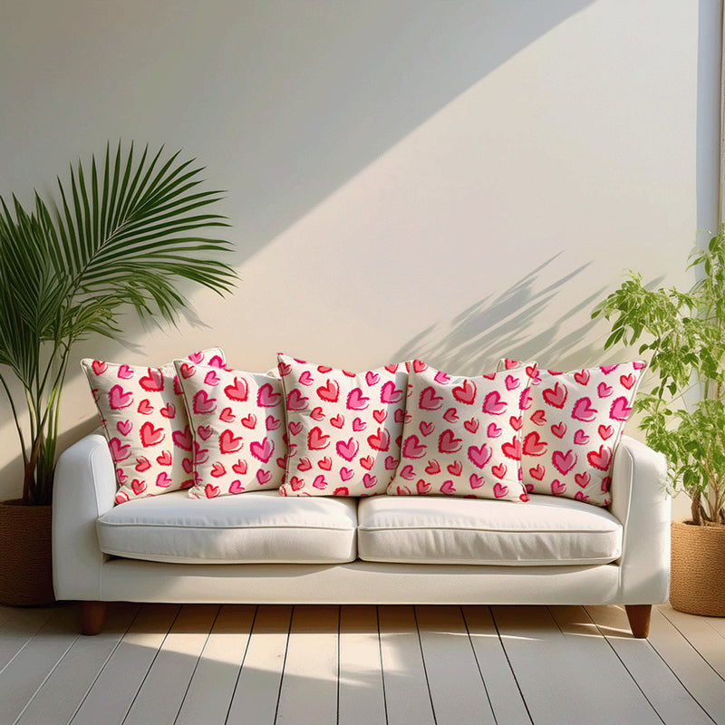 Ros Hearts Printed Velvet Cushion Cover - Set Of Five