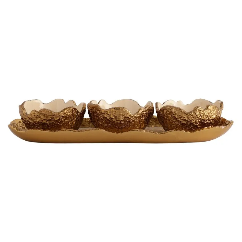 Elegant Trio (Gold) Snack Bowl with Tray - Four Piece Set media 8