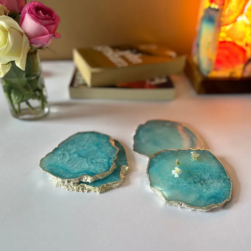 Silasa Handcrafted Crystal Agate Coaster (Turquoise) - Set Of Four media 1