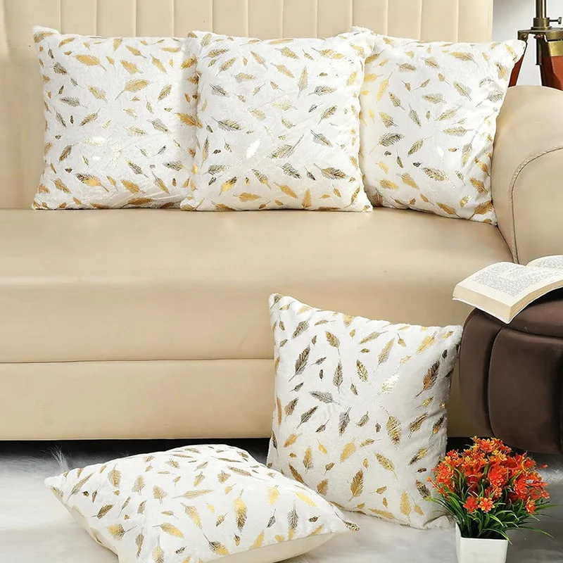Golden Frond Velvet Cushion Cover (White) - Set Of Five media 1