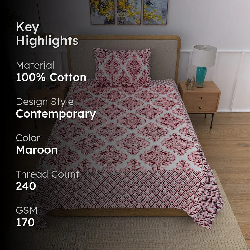 Restora Ethnic Cotton Bedsheet (Pink & White) - 240 TC media 2